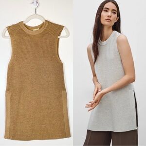 Aritzia Wilfred Palmier Sleeveless Tunic Wool Sweater | Camel Brown | S